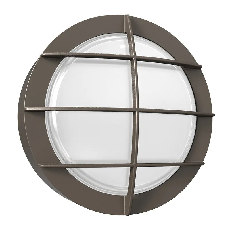 Round Bulkheads with Photocell, 1275 Lumens, Wattage and CCT Selectable, 120-277V, Bronze or Black Finish