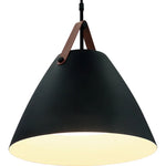 Nordic Design Pendant Light with Leather Strap, 1400 Lumens, 25W, CCT Selectable, 120V, Black or White Finish