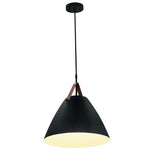 Nordic Design Pendant Light with Leather Strap, 1400 Lumens, 25W, CCT Selectable, 120V, Black or White Finish