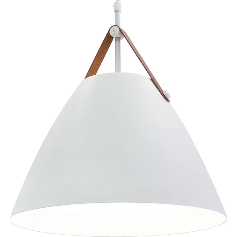 Nordic Design Pendant Light with Leather Strap, 1400 Lumens, 25W, CCT Selectable, 120V, Black or White Finish