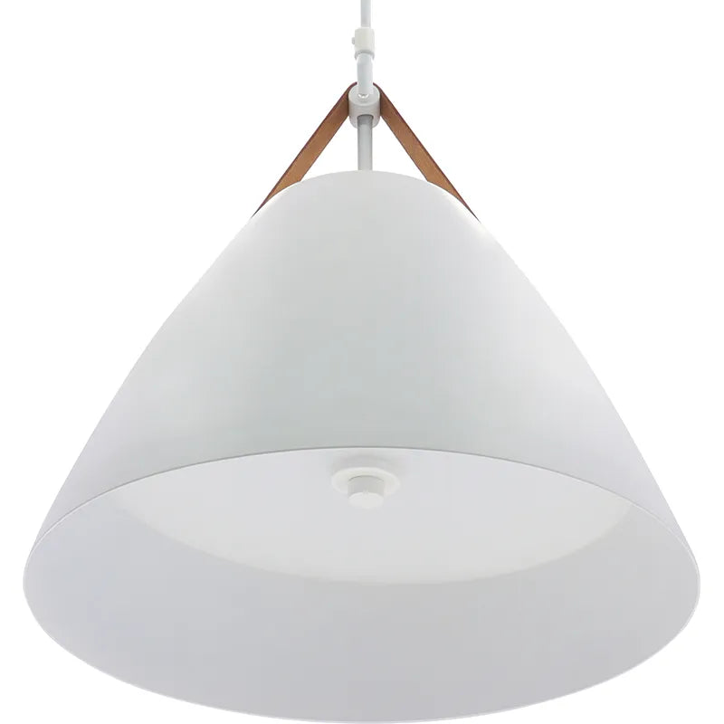 Nordic Design Pendant Light with Leather Strap, 1400 Lumens, 25W, CCT Selectable, 120V, Black or White Finish