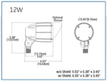 LED Bullet Flood Light, 12W, 120-277V, 1460 Lumens, 5000K