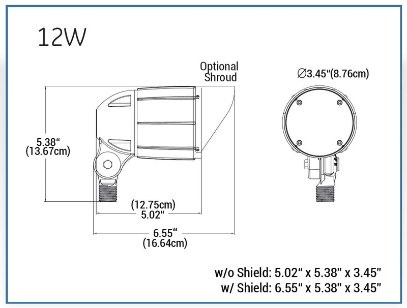 LED Bullet Flood Light, 12W, 120-277V, 1460 Lumens, 5000K