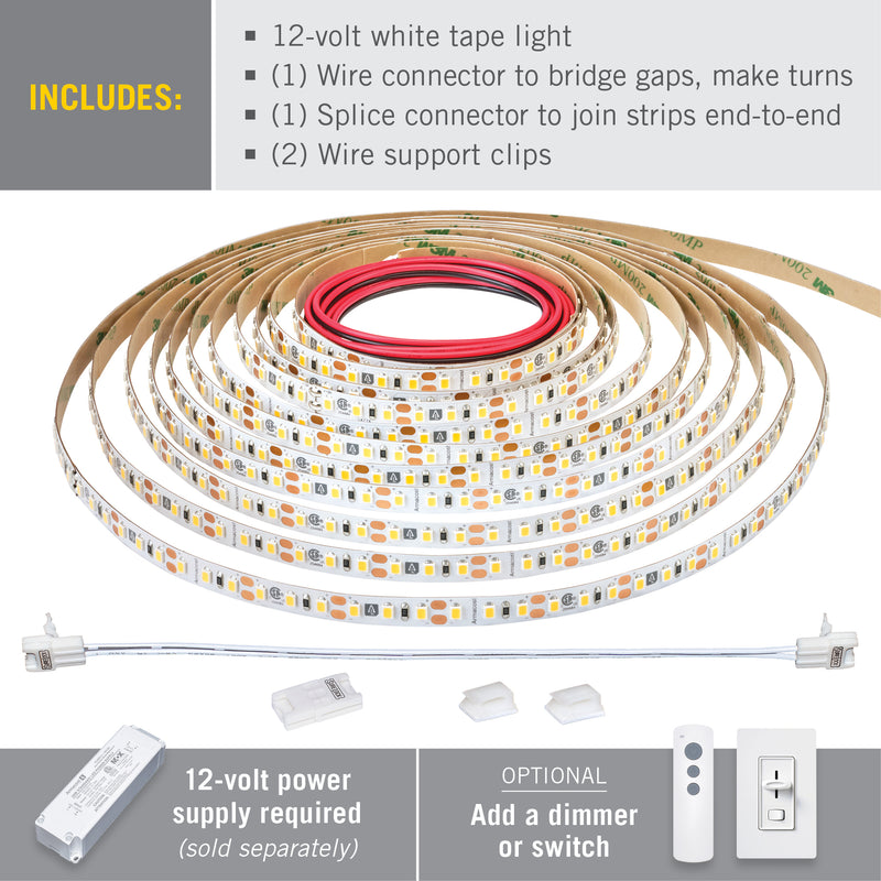 RibbonFlex Pro 12V White LED Tape Light 120 LED/m, 3000K or 4000K