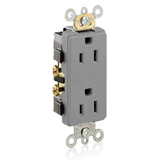 Commercial Grade Duplex Receptacle, 15 Amp, 125V, Gray