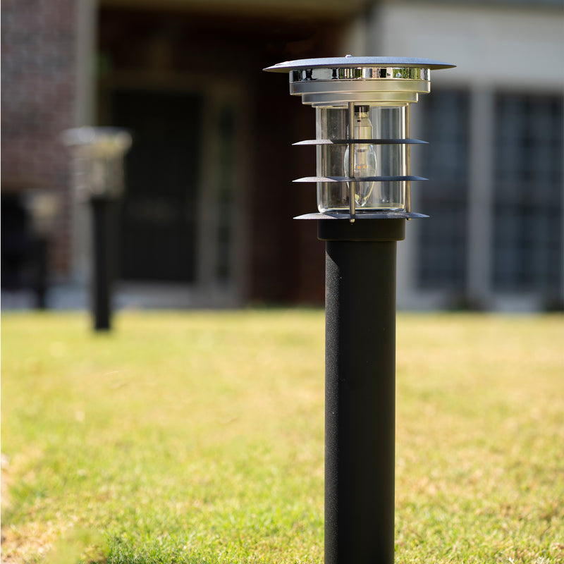 Stainless Steel Bollard Solar Lamp with Mini EZ Anchor, 100 Lumens, Black or Silver