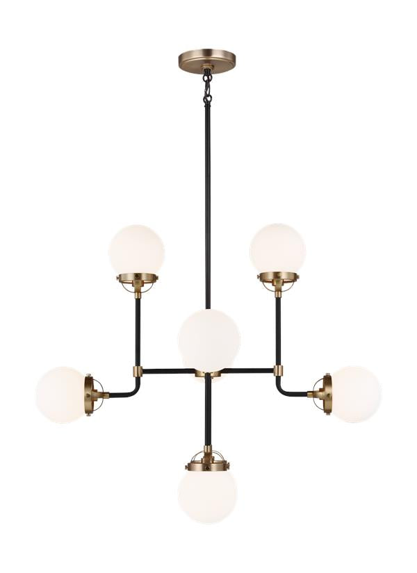 Cafe Collection - Eight Light Small Chandelier | Finish: Satin Brass / Midnight Black - 3187908EN-848