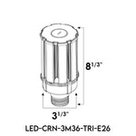 LED Corn Bulb 3CCT + 3 Power Select IP64 Clear Lens, E26 Base