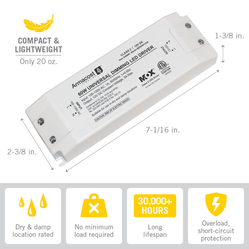 60 Watt Universal Dimming LED Driver, 12-Volt DC