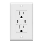 3.6A Dual USB Type C Wall Outlet Charger with 15A Tamper-Resistant Receptacle