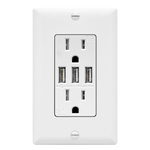 5.8A USB Three Type A Wall Outlet Charger  with 15A Tamper-Resistant Receptacle