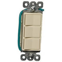 Commercial Grade Decorative Triple Rocker Switch -Ivory 15A-120/277V