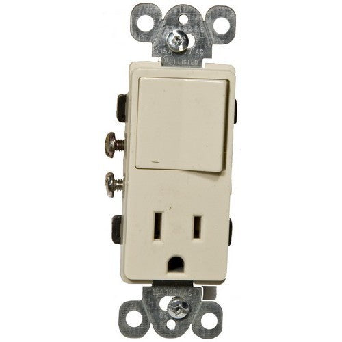 Commercial Grade Decorative Single Pole Switch/Receptacle Rocker Switch -Ivory 15A-125V