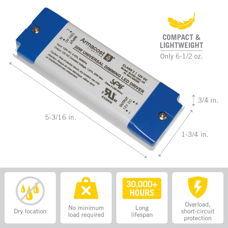 20 Watt Universal Dimming LED Driver, 12-Volt DC