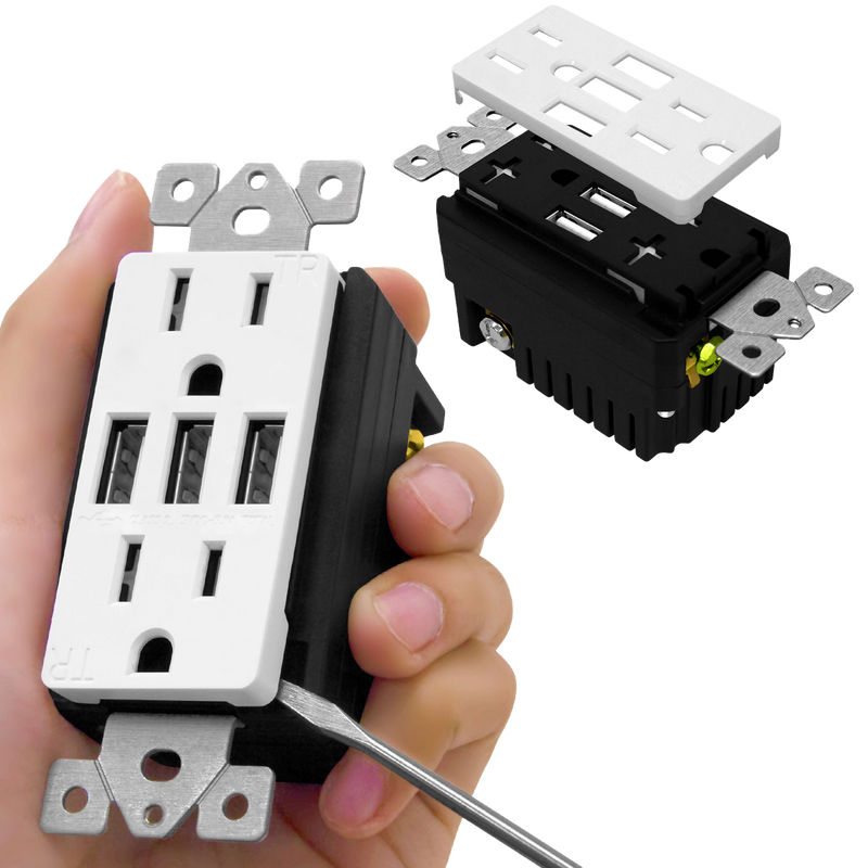 5.8A USB Three Type A Wall Outlet Charger  with 15A Tamper-Resistant Receptacle