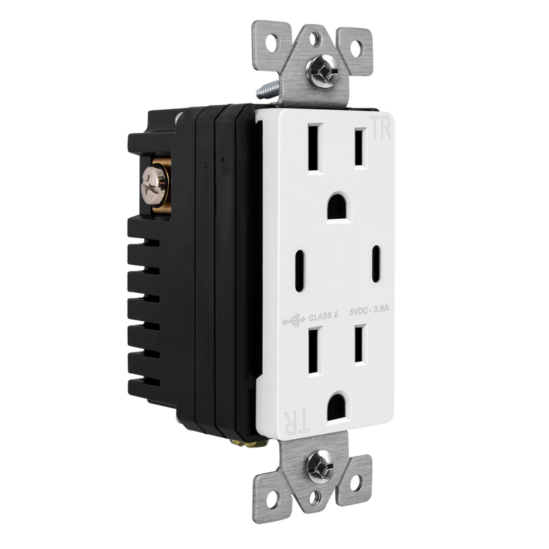 3.6A Dual USB Type C Wall Outlet Charger with 15A Tamper-Resistant Receptacle