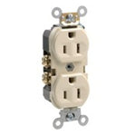 Commercial Spec Grade Duplex Receptacle, 15 Amp, 125V, Ivory