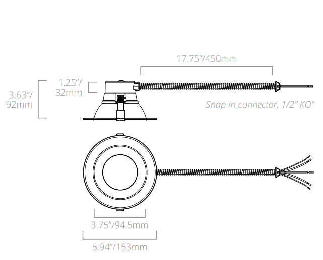 LED 4 Inch Commercial Downlight, Wattage Selectable: 6W/8W/12W, CCT Selectable: 3000K/3500K/4000K, 120-277V