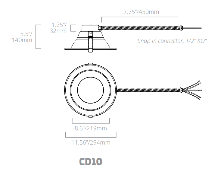 LED 10 Inch Commercial Downlight, Wattage Selectable: 22W/26W/33W, CCT Selectable: 3000K/3500K/4000K, 120-277V