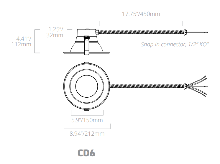 LED 6 Inch Commercial Downlight, Wattage Selectable: 8W/12W/16W, CCT Selectable: 3000K/3500K/4000K, 120-277V