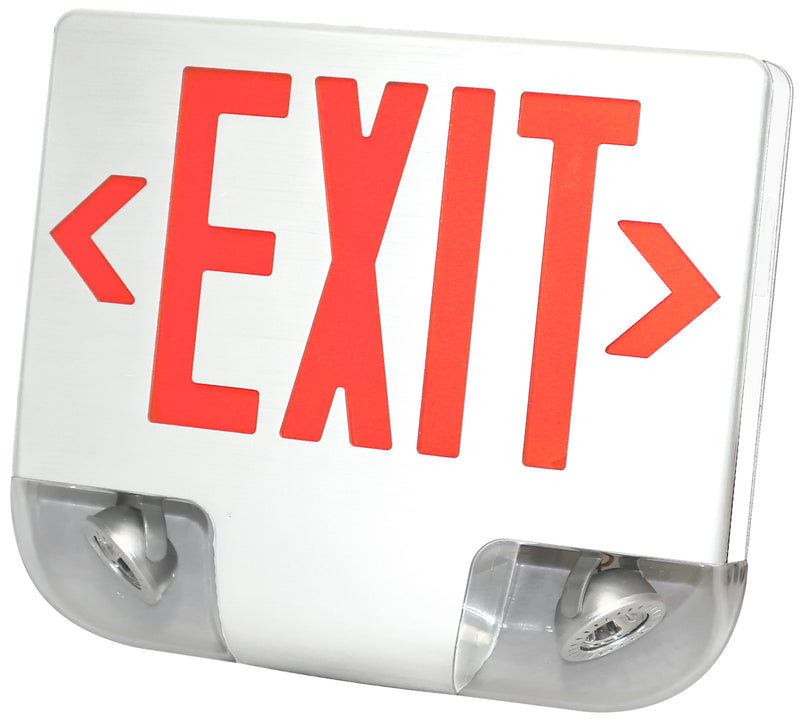 LED Die-Cast Exit/Emergency Combo, Red or Green Lettering, White Housing, Single Face