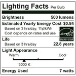 25PK LED PAR20 Bulb, 7 Watt, 120V, 500 Lumens, 2700K, 3000K, 4000K, 5000K