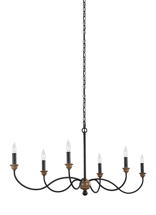 Hartsville Collection - Six Light Chandelier | Finish: Dark Weathered Zinc / Weathered Oak - F3000EN/6DWZ/WO