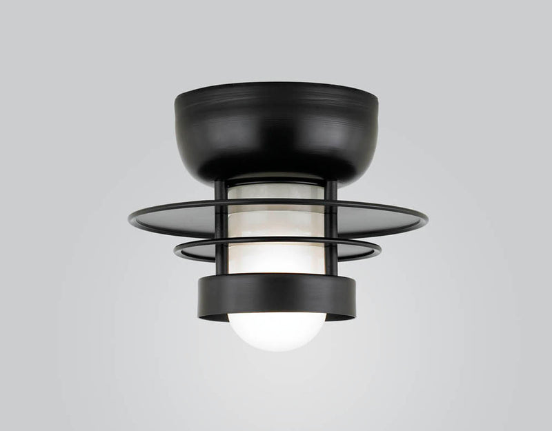 Hi-Lite Self-Ballasted Saturn Flush Mount - Black (10" width, shown with frosted glass)