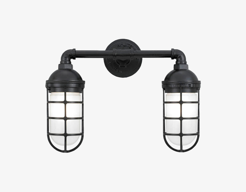 Hi-Lite Saucer Vapor Tight Jar Double Sconce - Black/Standard (shown with frosted glass)