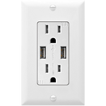 4.8A USB Dual Type A Wall Outlet Charger  with 15A Tamper-Resistant Receptacle