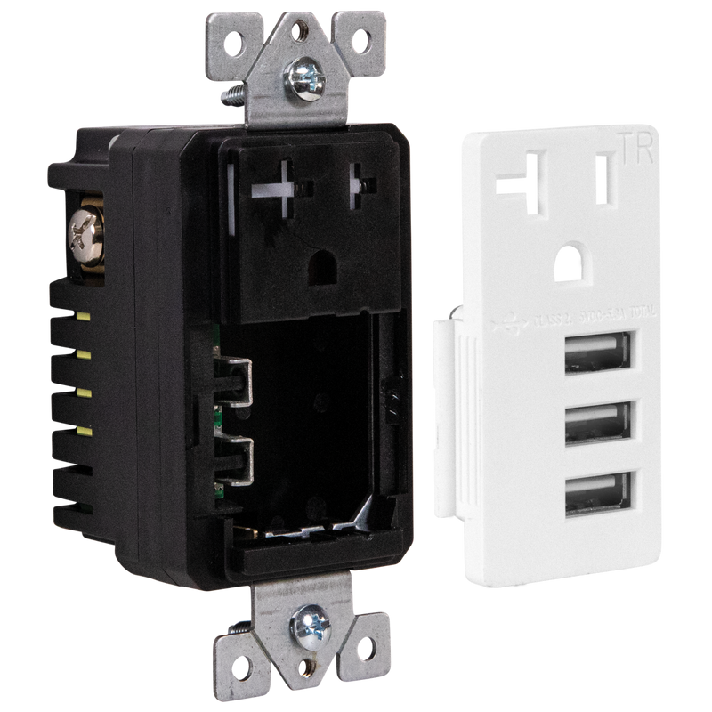 5.8A Three USB Type A Wall Outlet Charger  with Single 20A Tamper-Resistant  Receptacle