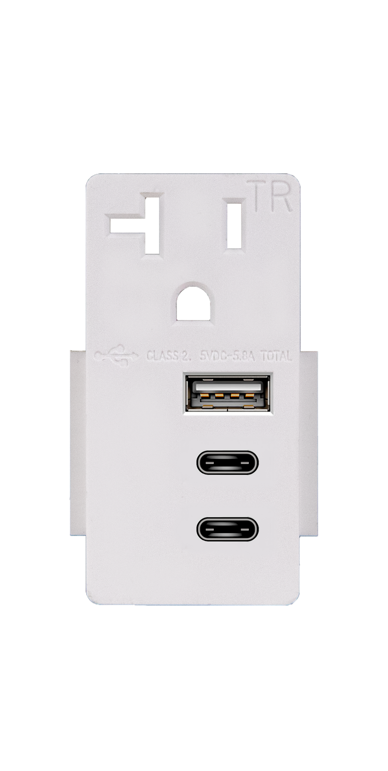 5.8A Three USB Type A Wall Outlet Charger  with Single 20A Tamper-Resistant  Receptacle