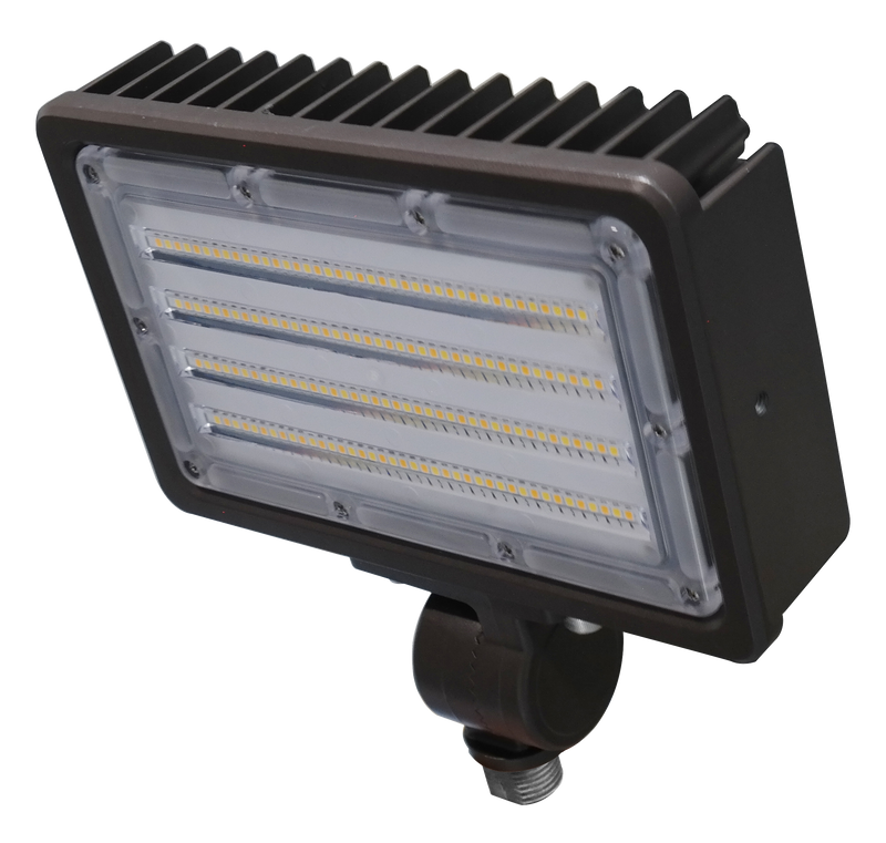 LED Flood Light, 4000 or 7000 Lumens, CCT Selectable, 120-277V, Yoke Mount and Ground Stake Mount Options, Dark Bronze Finish