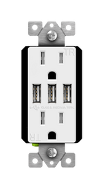 5.8A USB Three Type A Wall Outlet Charger  with 15A Tamper-Resistant Receptacle