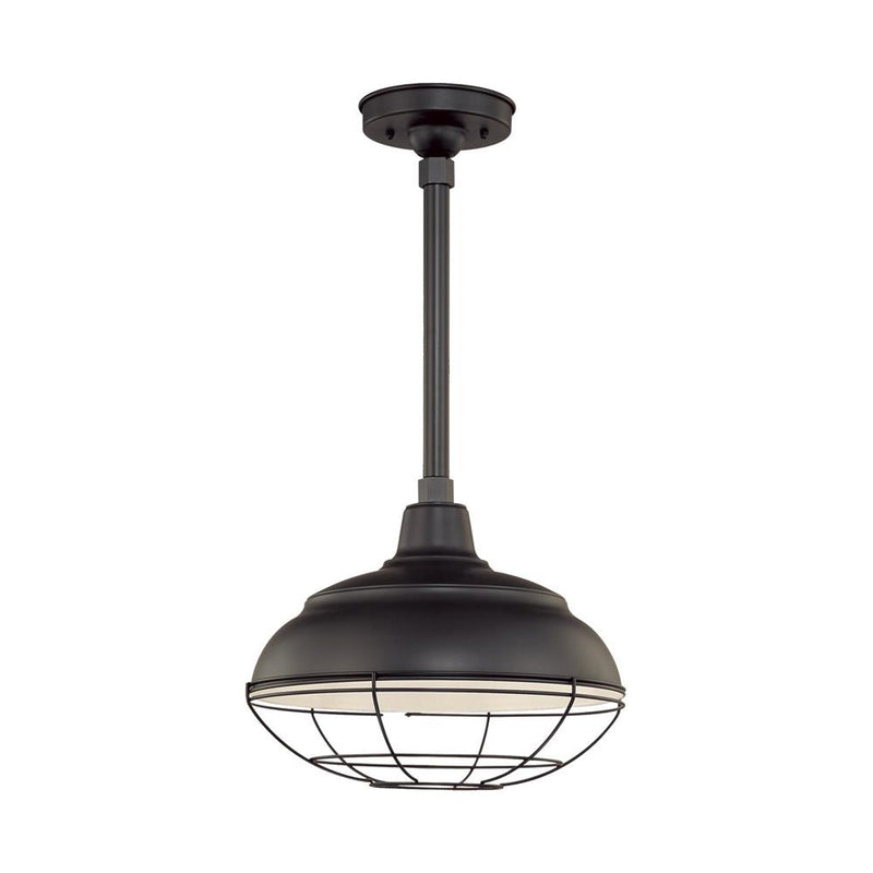 Millennium Lighting 14" Warehouse Shade - Satin Black (Shown with canopy kit and 12" stem w/ Wire Guard)