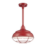 Millennium Lighting 14" Warehouse Shade - Satin Red (Shown with canopy kit and 12" stem w/ Wire Guard)