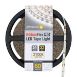 RibbonFlex Pro 24V White LED Strip Light Tape 60 LED/m, 16ft or 32 ft, 2700K, 3000K, or 4000K