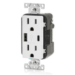 Combination Duplex Receptacle/Outlet and USB Charger. 15 Amp, 125 Volt, Decora Tamper-Resistant Receptacle/Outlet, Back Wired - White