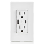 Combination Duplex Receptacle/Outlet and USB Charger. 15 Amp, 125 Volt, Decora Tamper-Resistant Receptacle/Outlet, Back Wired - White