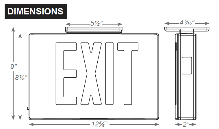 LED Die-Cast Aluminum Exit Sign, Universal Single/Double faced, Red