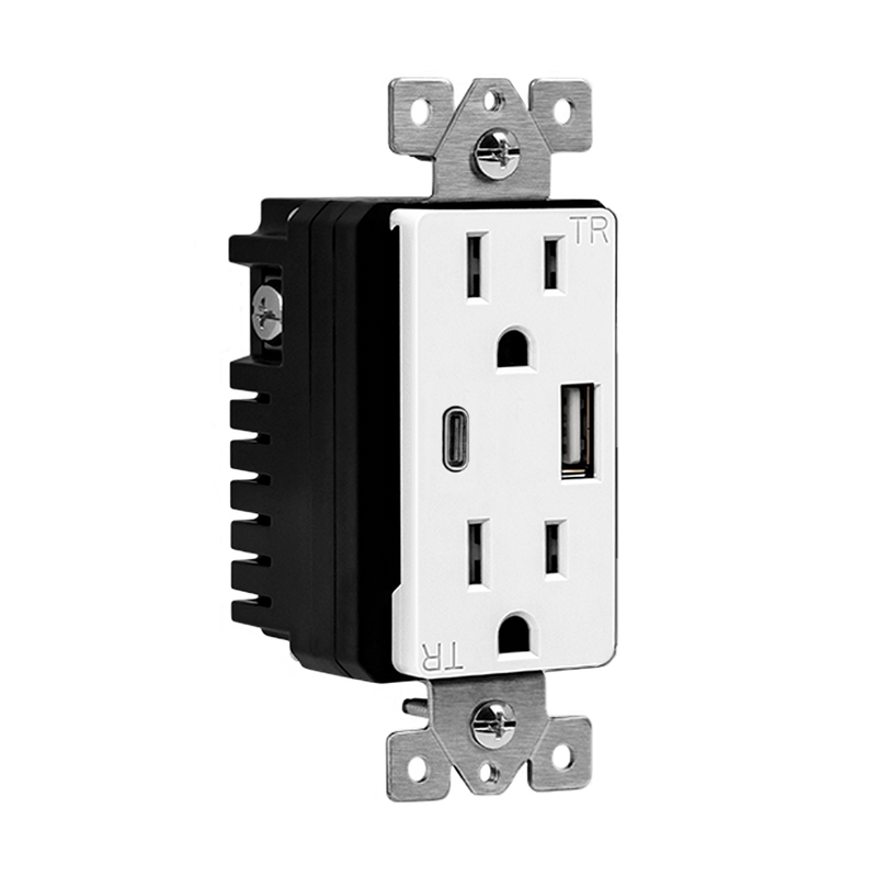 5.8A USB Type A/Type-C Wall  Outlet Charger with 15A  Tamper-Resistant Receptacle