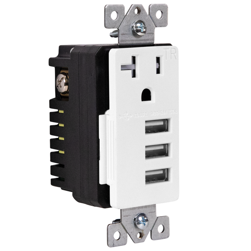 5.8A Three USB Type A Wall Outlet Charger  with Single 20A Tamper-Resistant  Receptacle