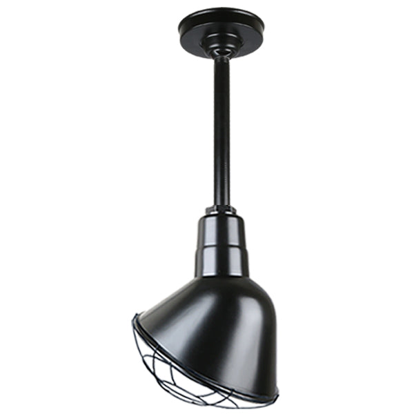 Quick Ship 10" Angled Shade Hi-Lite Stem Hung Pendant Collection, H-QSN18110 Series (Black, White, Galvanized Finishes)