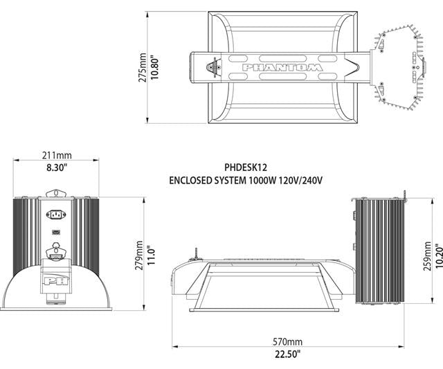 Phantom 50 Series Open Reflector Grow Light System, 1000W, 120-277V