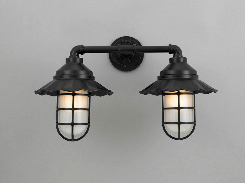 Hi-Lite Radial Vapor Jar Double Sconce - Black/Standard (shown with 9.5" Shade and Frosted Glass)