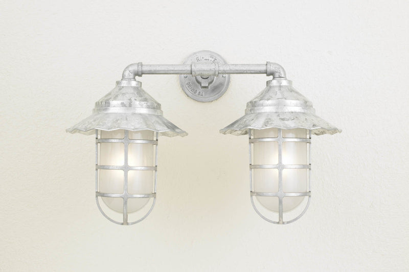 Hi-Lite Radial Vapor Jar Double Sconce - Glavanized/Standard (shown with 9.5" Shade and Frosted Glass)