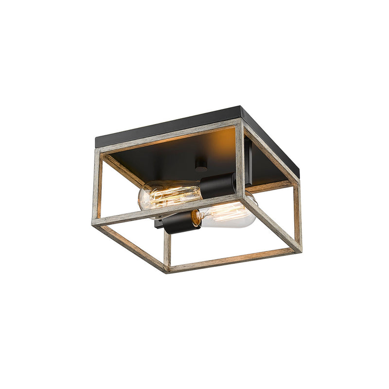 Millennium Lighting Two Light Flush Mount Ceiling Light, Bonnie Collection, Matte Black/Grey Wood Finish