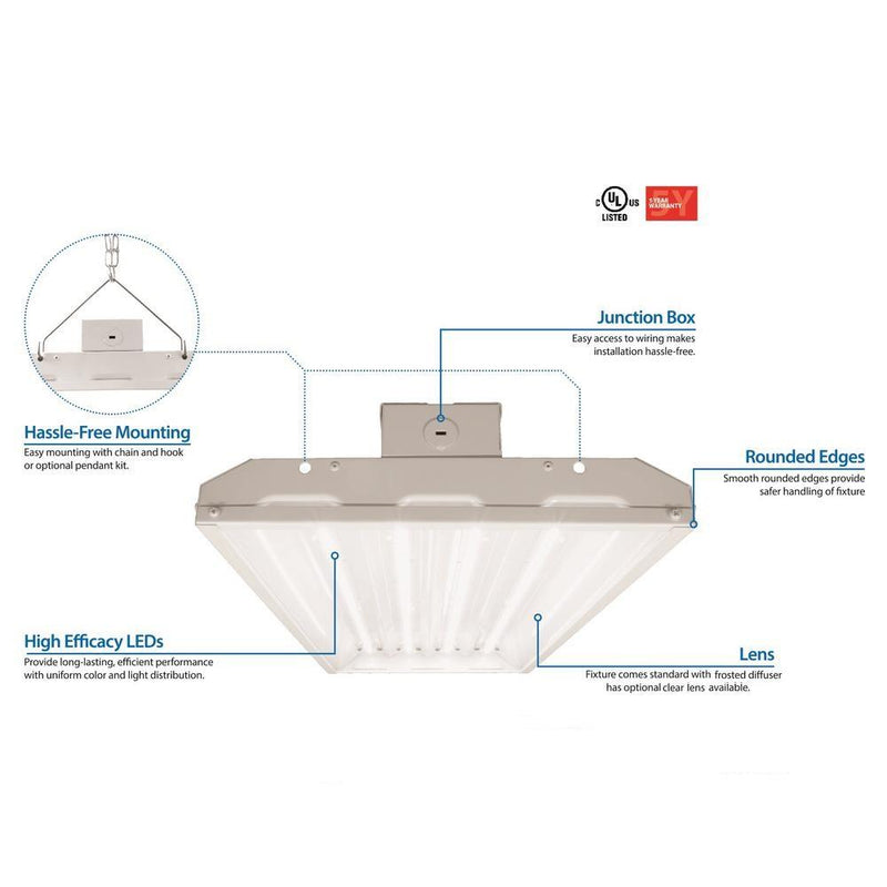 Condor Premium 4FT LED High Bay, 210 Watt, 28,350 Lumens, 4000K/5000K CCT Selectable, 120-277V, Equal to 6 Lamp 54W T5, 8 Lamp T8 or 450 Watt MH