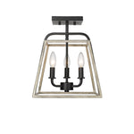 Millennium Lighting Three Light Semi Flush Mount Ceiling Light, Bonnie Collection, Matte Black/Grey Wood Finish