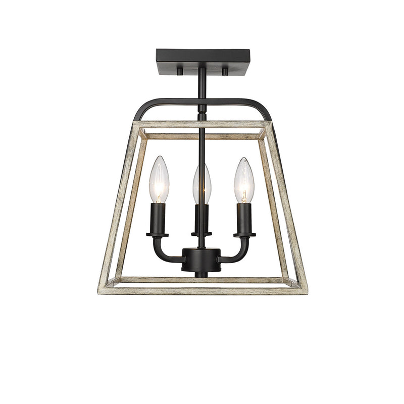 Millennium Lighting Three Light Semi Flush Mount Ceiling Light, Bonnie Collection, Matte Black/Grey Wood Finish